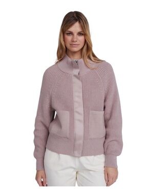 Varley Delfern Cotton Bomber Jacket Pink Zip Knit Size M